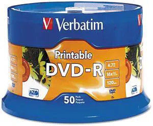 50pk Dvd-R 16x 4.7gb White Inkjet Printable Spindle