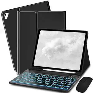 Bxomteng Keyboard Case for iPad 9.7 (6th Gen 2018 / 5th Gen 2017) / Pro 9.7 inch (2016) - 7 Colors Backlit Keyboard Cover and Mouse (Black)