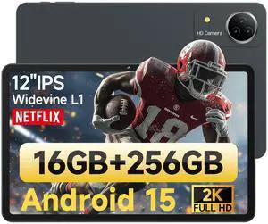 Upgraded Tablet 12 inch Android 15 Tablet with 256GB ROM, Helio G99 Octa-Core Processor Android Tableta for Gaming, Large 2K FHD DisplayTablets, 21MP Dual Camera, 5G/2.4G WiFi, GPS, TF Expand Support