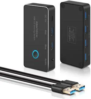 USB 3.0 Switch RSHTECH Aluminum USB Switch Selector with 4 USB 3.0 Ports, 3.5mm Audio Jack, 2 Computers Sharing 5 Peripheral Devices, USB KM Switcher hub with 2 USB Cable for Keyboard, Mouse, Printer USB 3.0 Switch RSHTECH Aluminum USB Switch Selector with 4 USB 3.0 Ports, 3.5mm Audio Jack, 2 Computers Sharing 5 Peripheral Devices, USB KM Switcher hub with 2 USB Cable for Keyboard, Mouse, Printer