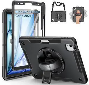 SUPFIVES Case for iPad Air 11 Inch 7th/6th (2025/2024), iPad Pro 11 2022/2021/2020/2018,iPad Air 10.9 with Screen Protector, Black