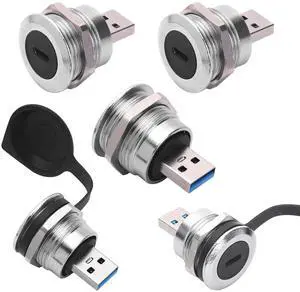 ANMBEST 5PCS Panel Mount USB Adapter, USB C Female to USB3.0 Male Circular Connector, 5Gbps Data Transfer USB Pass Through Cable Coupler Extension Converter with Waterproof/Dust Cap