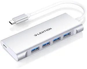 LENTION USB C Hub with 4 USB 3.0 & Type C Charging Compatible 2025-2016 MacBook Pro, New Mac Air, New Surface, Chromebook, More, Stable Driver Certified Type C Multiport Adapter (CB-C31, Silver)