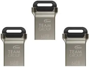 TEAMGROUP C162 64GB 3 Pack USB 3.2 Gen 1 USB 3.1/3.0 Mini Fits Metal Read 100MB/s Flash Thumb Drive External Data Storage Memory Stick Compatible with Computer/Laptop Black TC162364GB19
