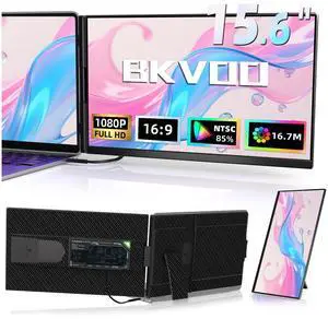BKVOO Laptop Screen Extender Dual Monitor - 15.6" Portable Monitor Detachable IPS 1080P FHD 85% NTSC Travel Screen USB-C HDMI Port Compatible with Wins Mac Chrome Dex Fits 13-17" Laptops