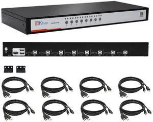 8 Port HDMI USB KVM Switch, Heavy-Duty 1U Metal Rack Mount, 1080p@60Hz, Auto Scan, Broadcast Mode, Button/Hotkey/Mouse Switching,Hot-Plug, w/USB HDMI KVM Cables, Compatible with Windows,Sun,Unix,Linux