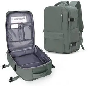 VECAVE Travel Backpack,Carry On Backpack for Women,Airline Flight Approved Waterproof 14 Inch Laptop Backpack with Shoe Compartment Casual Daypack Backpacks DarkGreen.