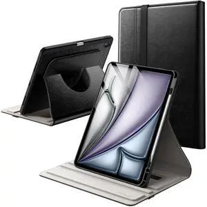 JETech Rotating Case for iPad Air 13-Inch M3/M2 (2025/2024) with Pencil Holder, 360 Degree Rotation PU Leather Folio Protective Cover (Black)