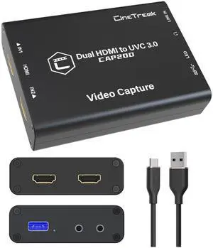 CINETREAK Dual HDMI Input to USB 3.0 Capture Card for livestreaming, 1080p60 Uncompressed Video Capture,3D Lut Output,Chroma Key,PS5/PS4/OBS/PC