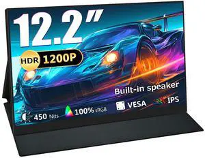 Portable Monitor 12,2 Zoll, 60 Hz 1200P 100% sRGB USB-C,Mini-HDMI,with VESA Tragbarer Ultra Slim Portable Laptop Monitor for Office Game