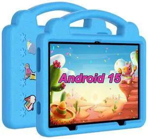 VOLENTEX 10 Inch Kids Tablet with Case, Android 15 Tablets for Age 3-12, 64GB Educational Pad, 5G WIFI6,Parental Control, Dual Camera, 6000mAh, Bluetooth (Blue)