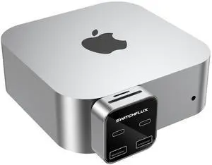 SWITCHFLUX Mac mini M4 Expansion Dock,Mac mini Hub with 10Gbps USB C×2,10Gbps USB A×2,SD/TF 3.0 Card Reader | High-Speed Data Transfer 6 in 1 Hub for Mac mini M4/M4 Pro
