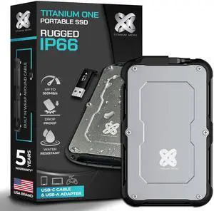 Titanium Micro 2TB External SSD, Titanium One Portable SSD - Up to 550MB/s, USB 3.2 Gen 2 USB-C USBA, Rugged IP66 Water Resistance, Drop Proof, External Solid State Drive Storage for PC Mac Smartphone