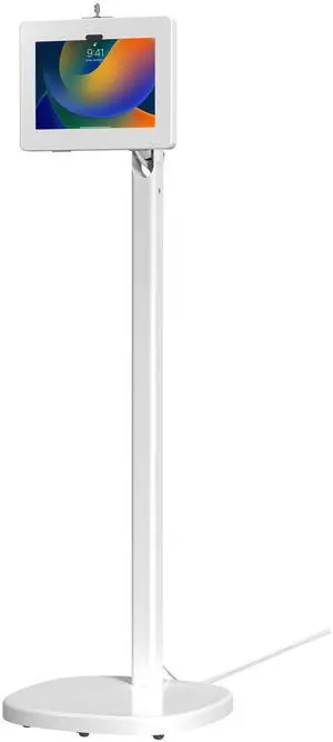 CTA Digital Healthcare Grade Floor Stand with Quick Release Enclosure & Ergonomic Hospitality Features  Tilting, Mobile, & Secure Tablet Enclosure (PAD-MSADFSL)