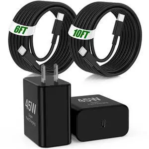 45W USB C Fast Charger for iPad Pro 13(M4)/iPad Pro 12.9/11 in 2025-2018,iPad Air M3/M2/5th/4th,iPad 11th A16/10th/Mini 7,iPad Charger Fast Charging Charger Block with 10/6FT C to C Cable-Black