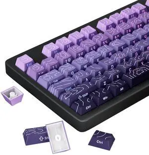 Shine Through PBT Keycaps - Purple Gradient Topographic Backlit Keycaps Set 133 Keys 60 65 75 100 Percent Cherry Profile,Side Printed DoubleShot RGB Key Caps for Full Size MX Switches Gaming Keyboard