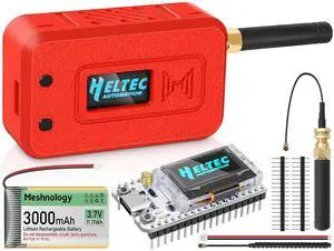 1 Set ESP32 Lo Ra V3 Module Board with 915 MHz Antenna + 3000mAh Battery + Case - Integrated WiFi Blue Tooth SX1262 CP2102 0.96 OLED Display Type C for Ar duino Lora Mesh Tastic IOT (N35, Red)