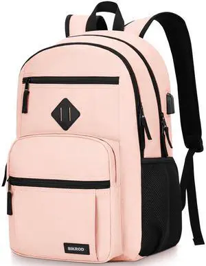 BIKROD Backpack for Girls Women, School Backpack for Teen Boys, Lightweight Casual High School Bookbag, Daily-use Travel Laptop Backpack with USB Charging Port Fits 15.6 Inch Notebook