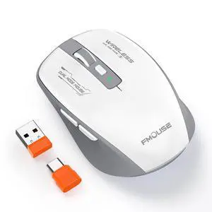 DAHULI Bluetooth Mouse, Bluetooth 5.1 + 2.4GHz USB + USB-C Dongle, Wireless Mouse Tri-Mode, with Forward/Backward Side Keys, Silent Click, Side Buttons, Portable for Laptop, Mac, iPad (Gray White)