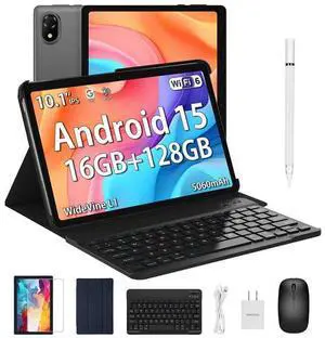 DOOGEE U10(2025) 10 inch Tablet with Keyboard, Android 15 Tablet 16GB+128GB/2TB Expand, 2.0GHz Quad Core Gaming Tablets,5060mAh,1280x800 IPS HD Touchscreen,WiFi 6,Dual Camera,BT5.0,Widevine L1,Gray