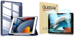 iPad 10.2 Inch Clear Blue Case and 2 PC Tempered Glass
