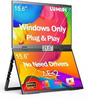 LUMIPIX Portable Monitor 15.6" Foldable Dual Screen | Plug & Play for PC/Android/Switch/Xbox/PS5 | FHD 1080P HDR Foldable Travel Display with HDMI/USB-C | Ideal for Gaming, Office & Outdoor