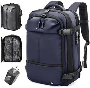 FABIEN CHERON Travel Backpack with Vacuum System,60L Expandable Vacuum Backpack Travel with TSA Lock,17.3 inch Laptop Backpacks Vacpack Backpacks with Vacuum(Blue,External Air Pump)