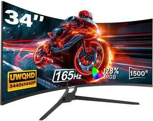 Gawfolk 34 Inch Ultrawide Curved Gaming Monitor, 1500R PC Screen 165hz UWQHD 4K, Curved Computer Screen with FreeSync, Support Wallmount 75x75mm-Black