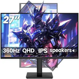 CRUA 27'' Gaming Monitor 360HZ 2k 1440P 120%sRGB IPS Computer Display Screen, Height/Pivot/Swivel/Tilt Adjustable Vertical Monitor Support FreeSync,Built in Speaker, PIP&PBP, DP1.4&HDMI2.1, Wall Mount