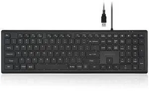 Perixx PERIBOARD-210II US Wired Full-Size USB Keyboard with Quiet Scissor Keys for Desktop, Laptop, and Tablet - Black - US English