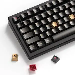 dagaladoo PBT Keycaps with Metal Paint & Poker Theme,112-Key Black/Gold/Red Custom Keycap Set dye Sublimation,Cherry Profile Key caps for 61/64/66/68/75/84/87 MX Switches Mechanical Keyboards