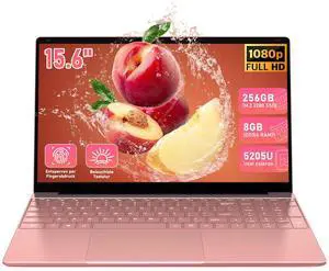 Trygood 15.6" Laptop with Backlit Keyboard & Fingerprint Reader, FHD 1920x1080 IPS Display, 8GB RAM 256GB SSD, Lightweight Computer for College & Home Office - Rose Gold