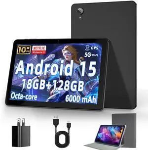 Aobante 10 Inch Tablet, Android 15 Tablets with 18GB RAM+128GB ROM(Expand to 1TB), Octa Core 1280 * 800 IPS HD Display, 6000mAh Battery, Dual 5MP+8MP Camera, 5G/2.4G WiFi