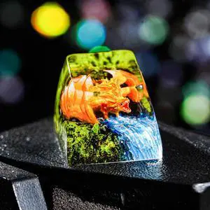 Orange Dragon with Waterfall Artisan Keycap R1 SA Profile Custom Fantasy Dragons Keycaps 1U ESC Handmade Gaming Resin Key cap Cherry MX Switch Compatible Mechanical Keyboard Gift for Dragon Lover