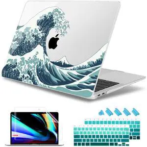 May Chen Compatible with New MacBook Air 13 inch Case 2021, 2020 2019 2018 Release Model: M1 A2337 A2179 A1932, Plastic Hard Shell Case Cover for Mabook Air 13 inch with Retina Dispaly, Great Wave