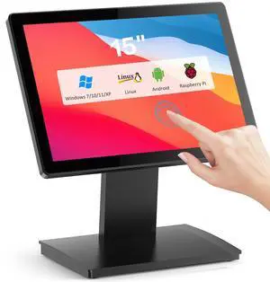 NewHail 15-inch Touchscreen POS Monitor, HDMI/VGA Capacitive Screen Display with Heavy-Duty Metal Stand for Retail, Restaurant, Bar, Gym, Warehouse and POS Systems