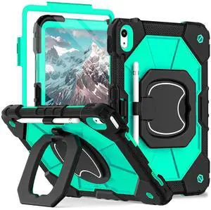 Dteck Case for iPad (A16) 11th Generation 11" 2025/10th Gen 10.9" 2022: With 2 Replaceable Front Covers, Military-Grade Drop-Proof Silicone Cover, Built-in Screen Protector, Shoulder Strap, Mint Green