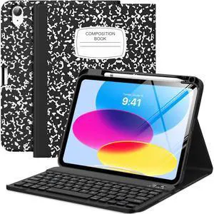 MoKo for iPad (A16) 11th Generation Case with Keyboard 11 inch 2025, iPad 10th Generation 10.9 inch Case with Pencil Holder, Multi-Angle Detachable Bluetooth Keyboard, Notebook Black