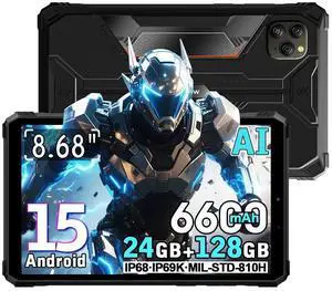 Blackview Active 5 AI Rugged Tablet 2025,8.68" HD+ 90Hz Android 15 Waterproof Tablet,24GB+128GB/2TB,16MP+13MP,6600mAh Battery,4G Dual SIM/IP68/NFC/OTG/GPS (Black)