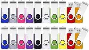 32GB Flash Drive, SRVR Thumb Drives 20 Pack, 32 Gig USB Drive with Lanyards Metal Swivel 32GB USB Memory Stick Pen Drive with LED Indicator(20 Mixed Color)