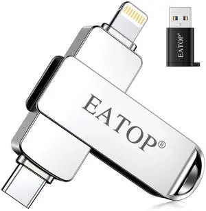 EATOP 512GB Flash Drive Intended for iPhone iPad, Memory Stick Storage for Photos and Videos Backup, Compatible with iPhone iPad Android PC, Plug and Play, No Application Required (Metal Silver)