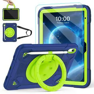 TOMORRY Case for iPad (A16) 11th Generation 11 Inch 2025/10th Generation 10.9 Inch 2022 with Screen Protector 360°Rotating Stand | Shoulder Strap | Pencil Holder | Protective Cover | Navy+Green