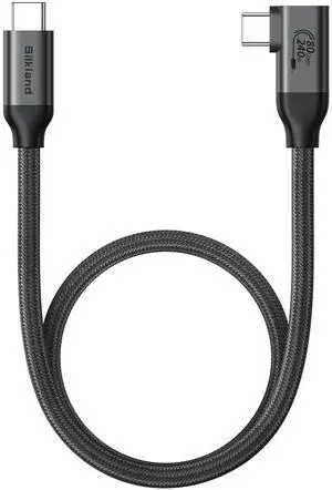 Silkland 80Gbps Right Angle USB 4 Cable for Thunderbolt 5 Cable 1.6FT, 120Gbps Bandwidth for 16K/Dual 8K, 240W, 90 Degree Braided USB C Video Cable Compatible Thunderbolt 4/5, MacBook M4 Pro,Dock,eGPU