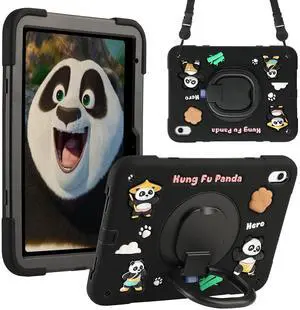 YVYI Case for iPad A16 11th Generation 11 Inch 2025, iPad 10th Generation 10.9 Inch 2022, Silicone 3D Panda Design Kids Case Heavy Duty Protection with Kickstand/Pencil Holder/Strap (Black)