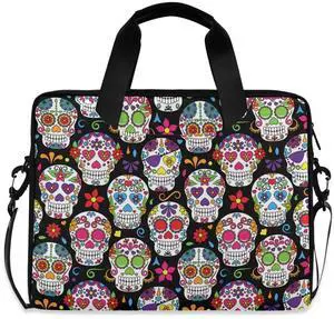 Sugar Skull Laptop Bag Case 13 14 15.6 inch Laptop Messenger Bag Crossbody Briefcase for Men Women with Shoulder Strap Handle