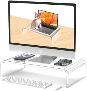Beimu Acrylic Monitor Stand Riser Acrylic Laptop Stand Riser PC Holder Clear Computer Monitor Stand for Desk White Laptop Stand for Desk Compatible with iMac MacBook All Notebooks