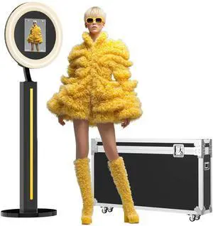 Portable iPad Photo Booth Compatible with Any iPad, 2 Months ChackTok VIP, Selfie Photo Booth with Adjustable Ring Light and Flight Case,RGB Music Sync Light, for Weddings, Parties, Events