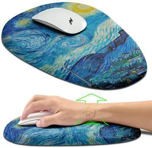 Hokafenle Ergonomic Mouse Pad Wrist Support, Terraced Slope Carpal Tunnel Wrist Pad for Mouse with Unibody Memory Foam, Wrist Rest Pain Relief Mousepad (Starry Night, 11.8x7.9 in)