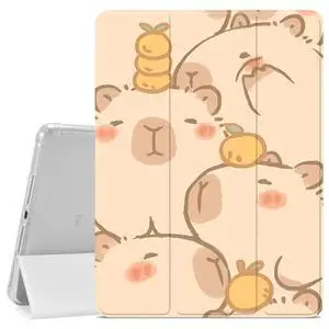JOYLAND Cute Capybara Pattern Case for iPad Pro 11-inch (M4) 2024 5th Generation,Pencil Holder & Clear Transparent Soft TPU Back & Trifold Smart Tablet Cover (Model Number:A2836/A2837/A3006)
