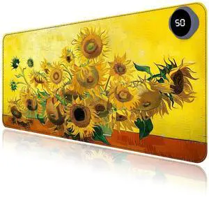 Heated Mouse Pad with 3 Levels Heated & 3 Hours Auto Shut-Off Mouse Pad for Warming Hands in Office Home, 31.5" x 13"Large Safe Desk Mat Hand WarmerSunflowers